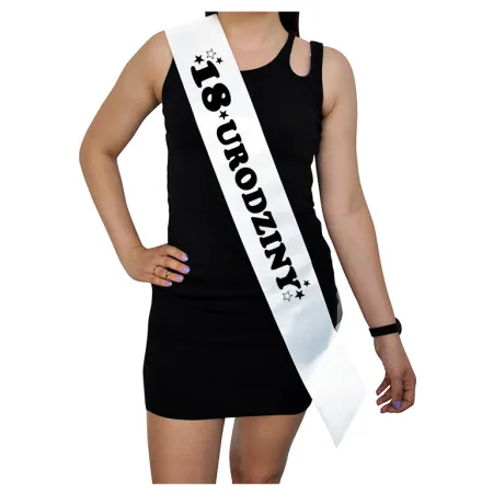 Szarfa BIAŁA Osiemnastka 18 urodziny